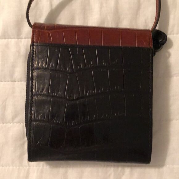 Brighton Convertible Pebbled Black Brown Silver Mini Wallet Crossbody Purse - Picture 2 of 16